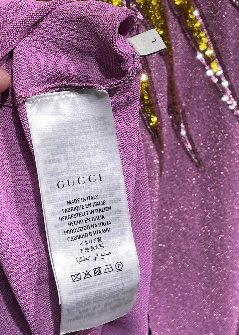 Pull Gucci violet avec paillettes dorées