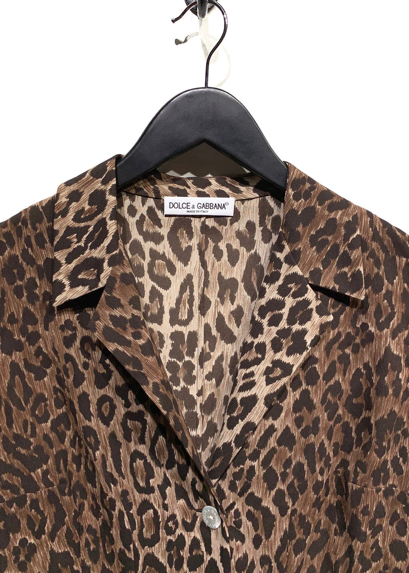 Blouse marron en soie extensible ﻿Dolce & Gabbana à imprimé léopard