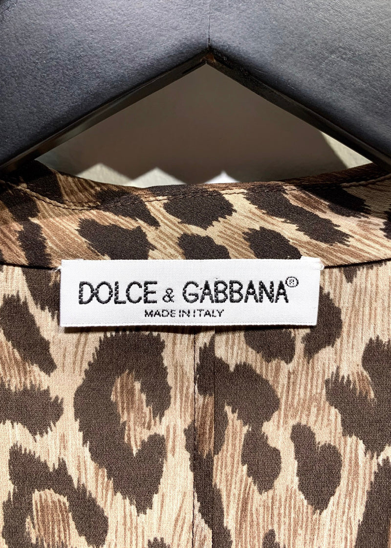Dolce & Gabbana Brown Leopard Print Stretch Silk Blouse