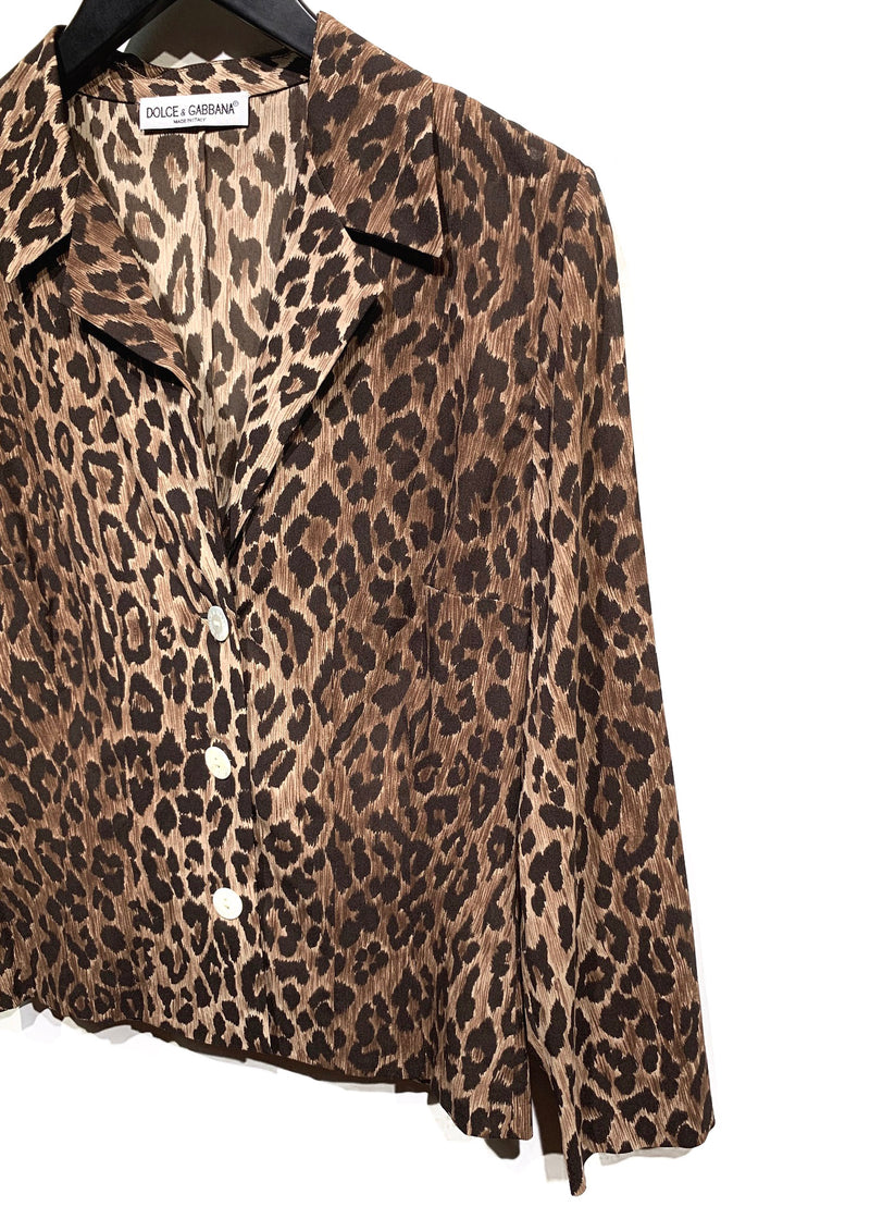 Blouse marron en soie extensible ﻿Dolce & Gabbana à imprimé léopard