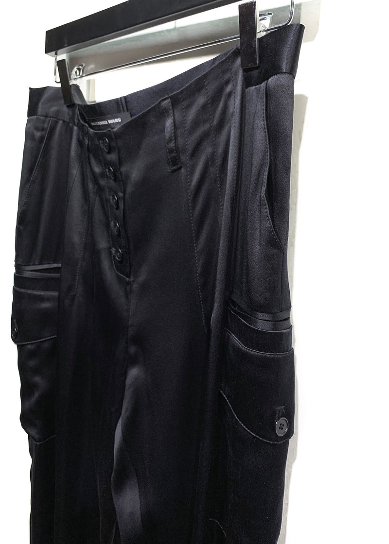Alexander Wang Black Satin Silk Cargo Trousers
