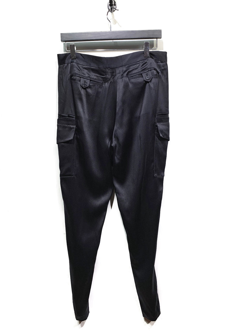 Alexander Wang Black Satin Silk Cargo Trousers