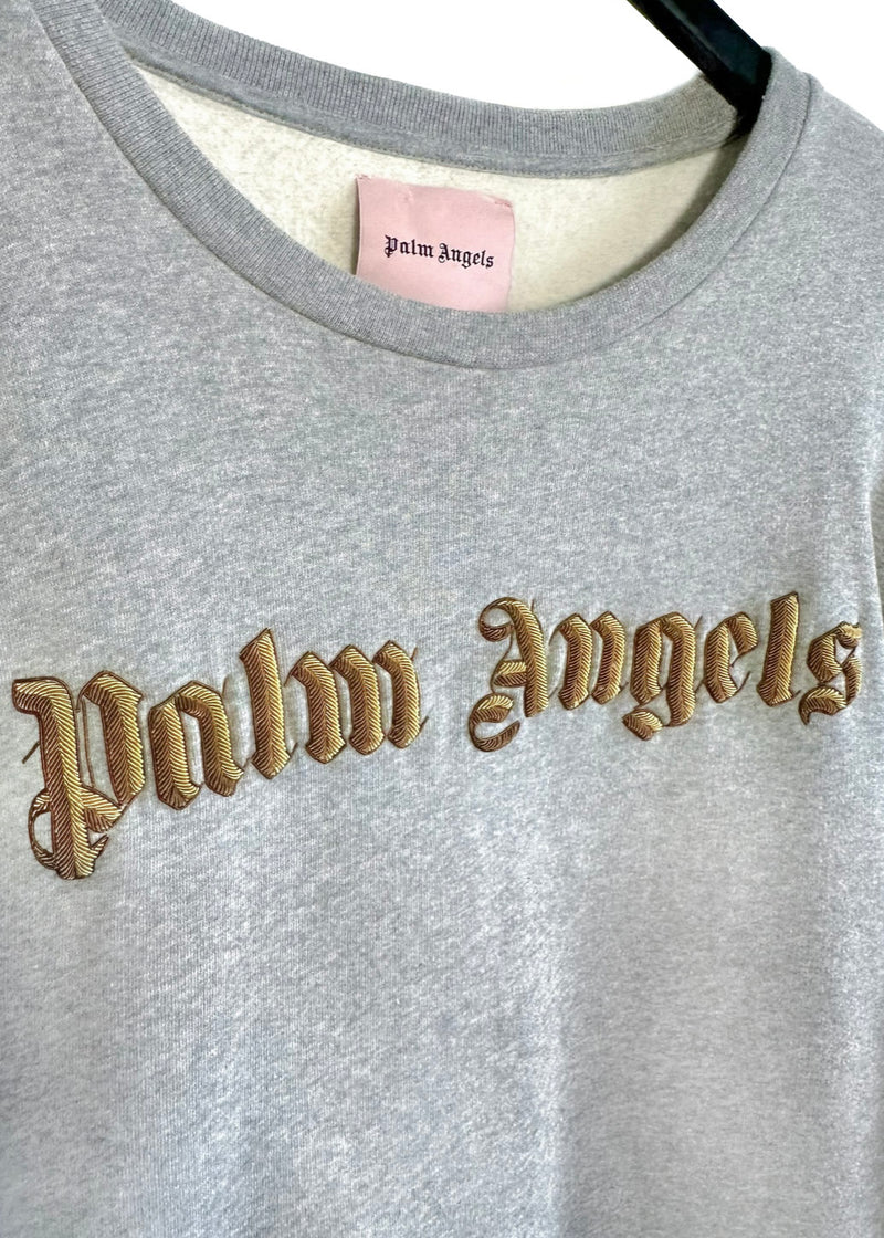 Sweat-shirt gris avec appliqué doré Palm Angels Logo Bullion