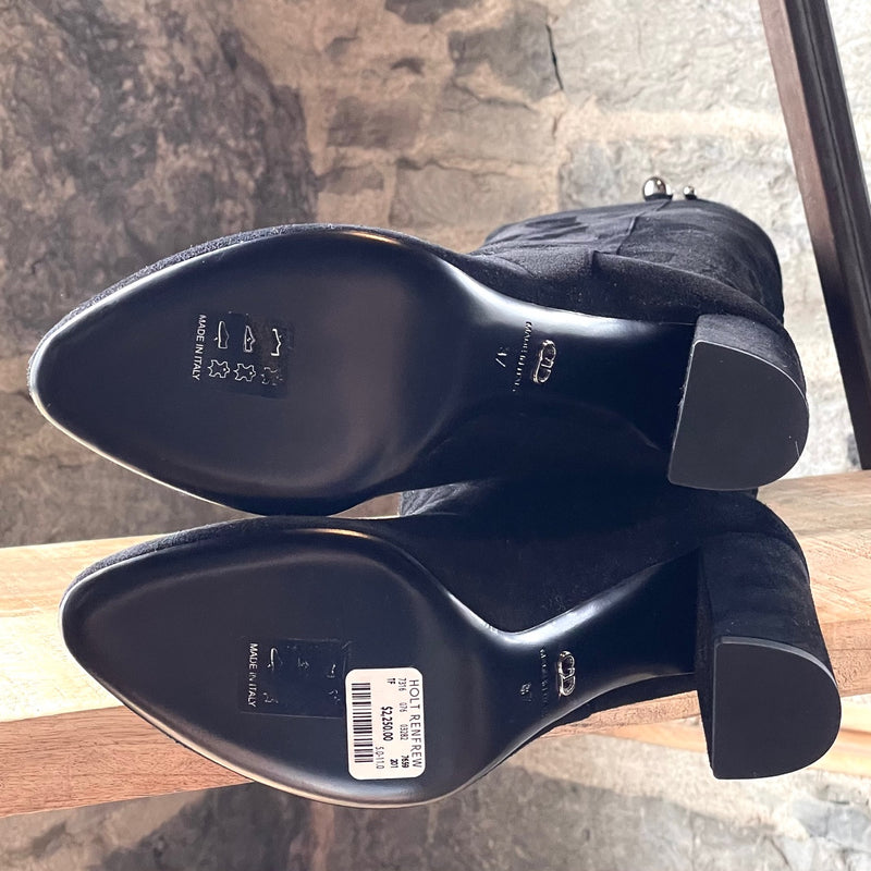 Bottes cuissardes en suède noir Christian Dior avec logo sphérique