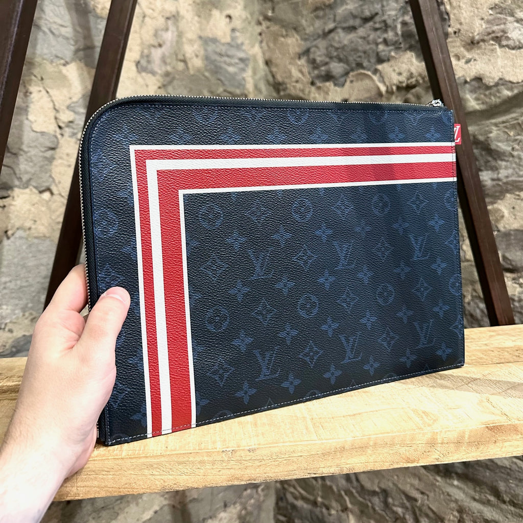 Louis Vuitton 2015 Pochette Jour GM Striped Cobalt Monogram Laptop Cover