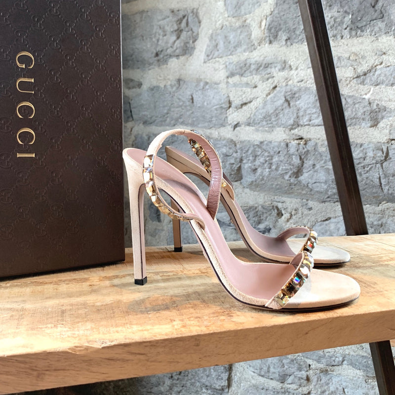 Gucci Light Pink Mallory Crystal Heeled Sandals