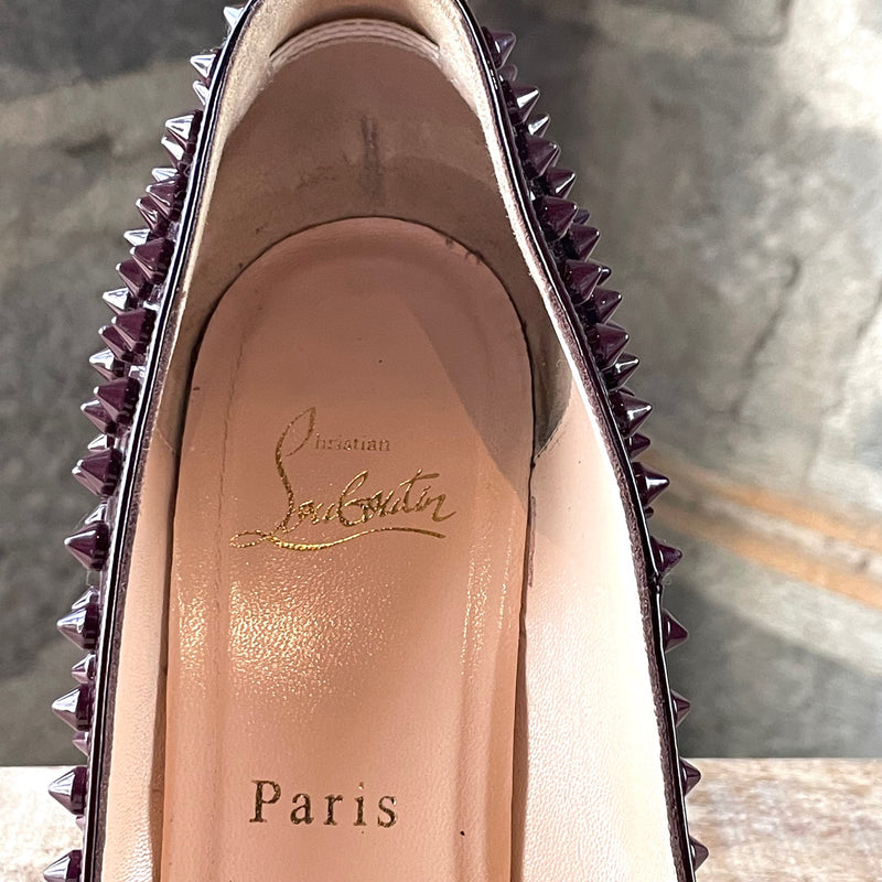 Christian Louboutin Burgundy Patent Pigalle 100 Spikes Pumps