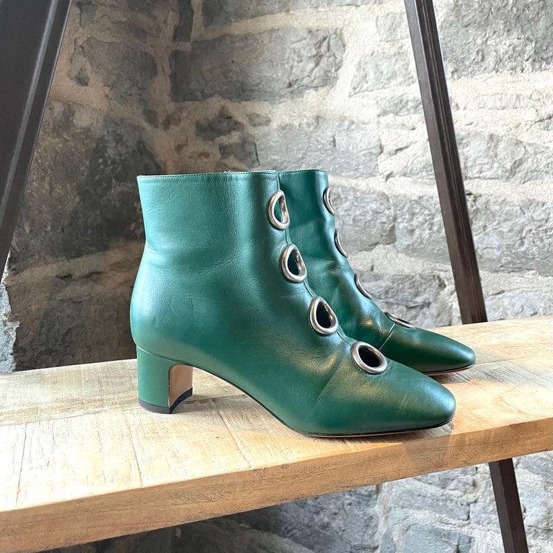 Valentino Green Forest Leather Eyelets Booties