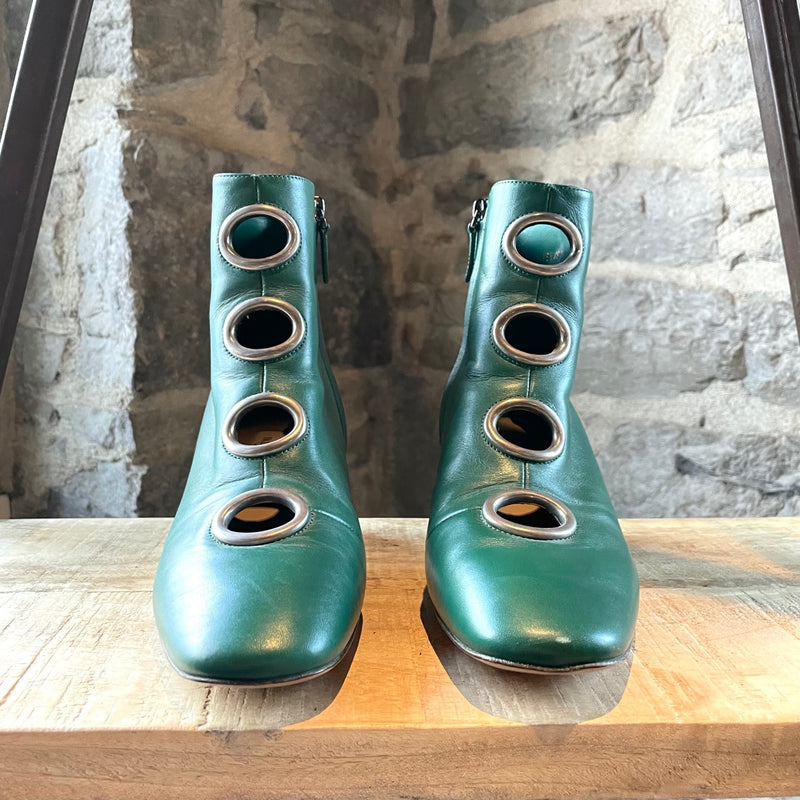 Valentino Green Forest Leather Eyelets Booties