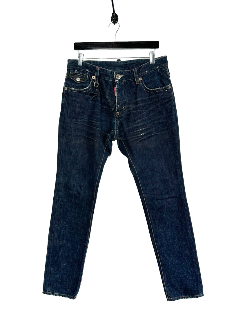 Dsquared2 Dark Indigo Jeans with Black Leather Pull