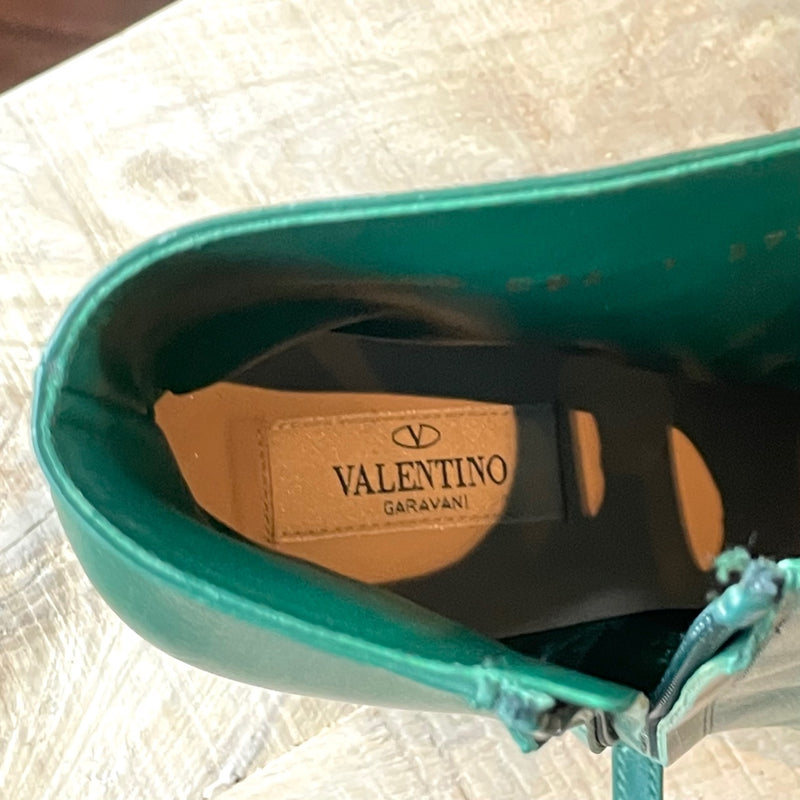 Bottines à œillets en cuir vert forêt Valentino