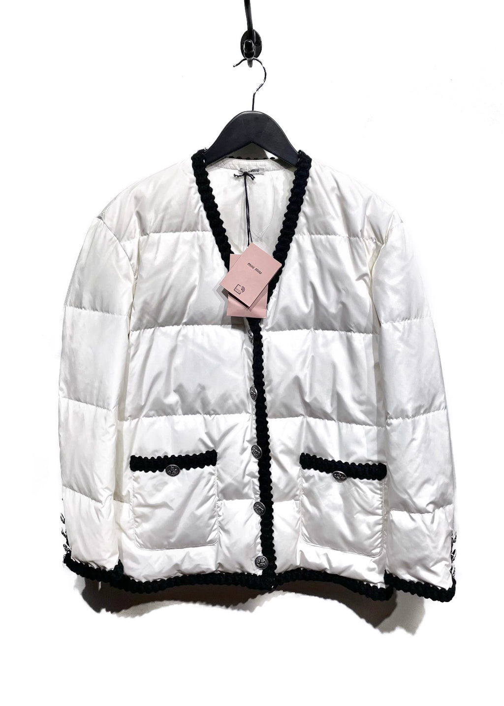 Miu Miu 2020 Re-nylon White Down Jacket With Black Trims