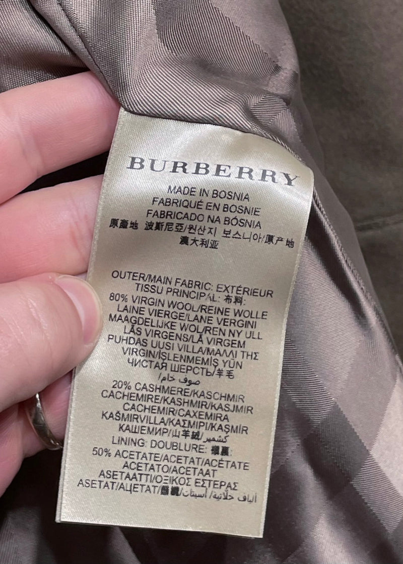 Burberry London Brown Wool Cashmere Fitted Pea Coat