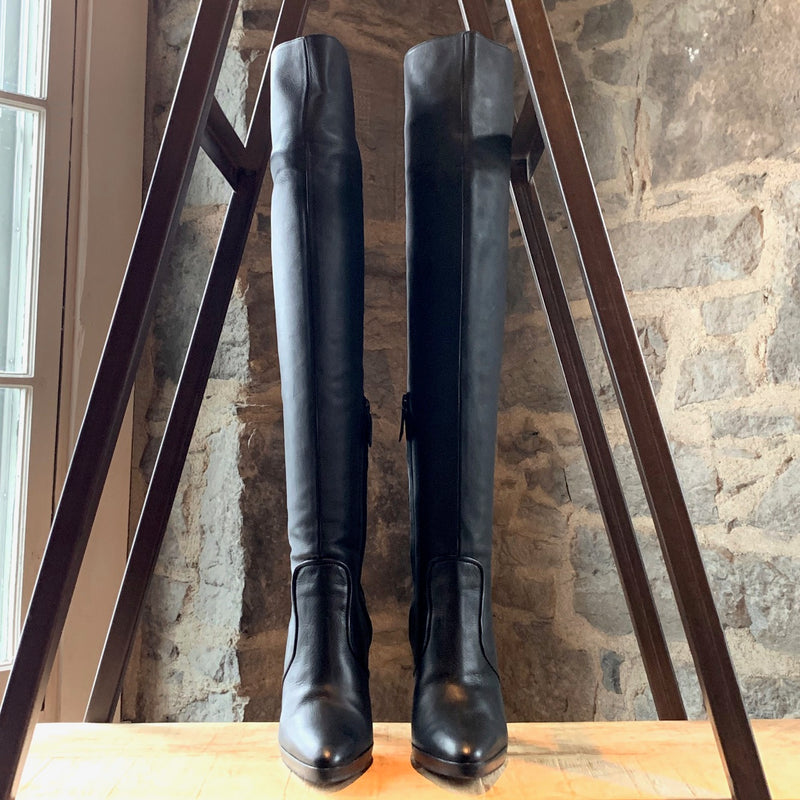 Hermès Black Leather Knee-high Heeled Boots