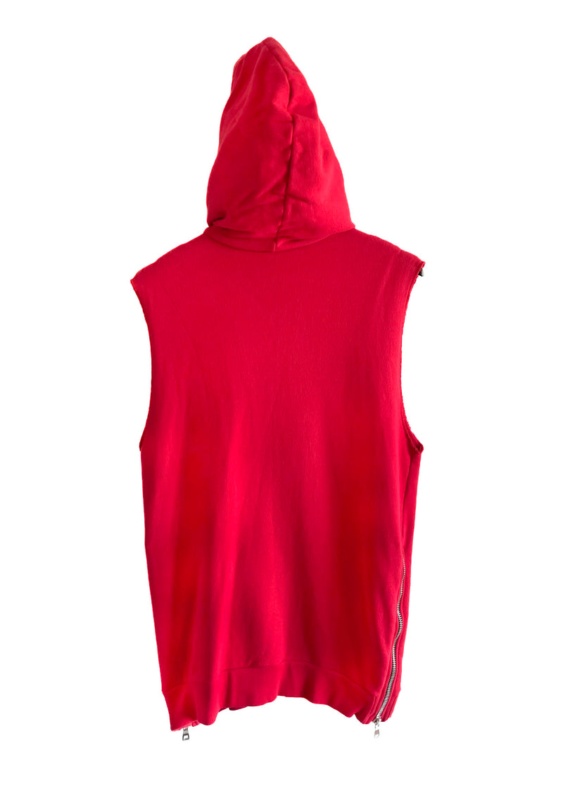 Balmain Red Sleeveless Zipped-up Embroidered Hoodie Vest
