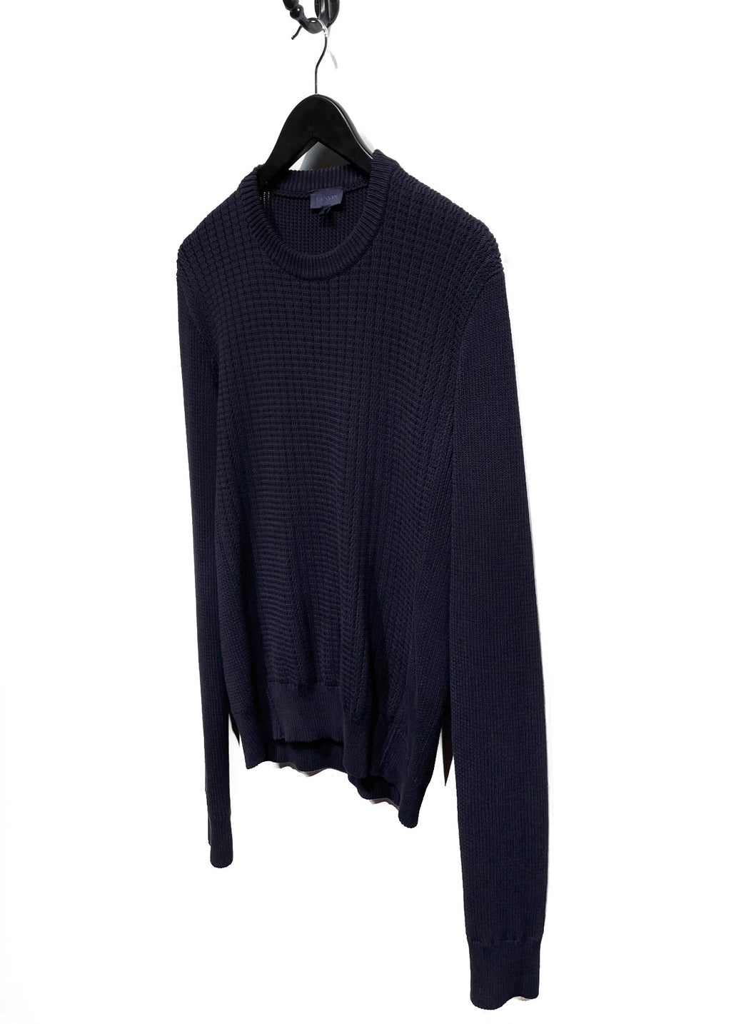 Pull en tricot de coton bleu marine Lanvin