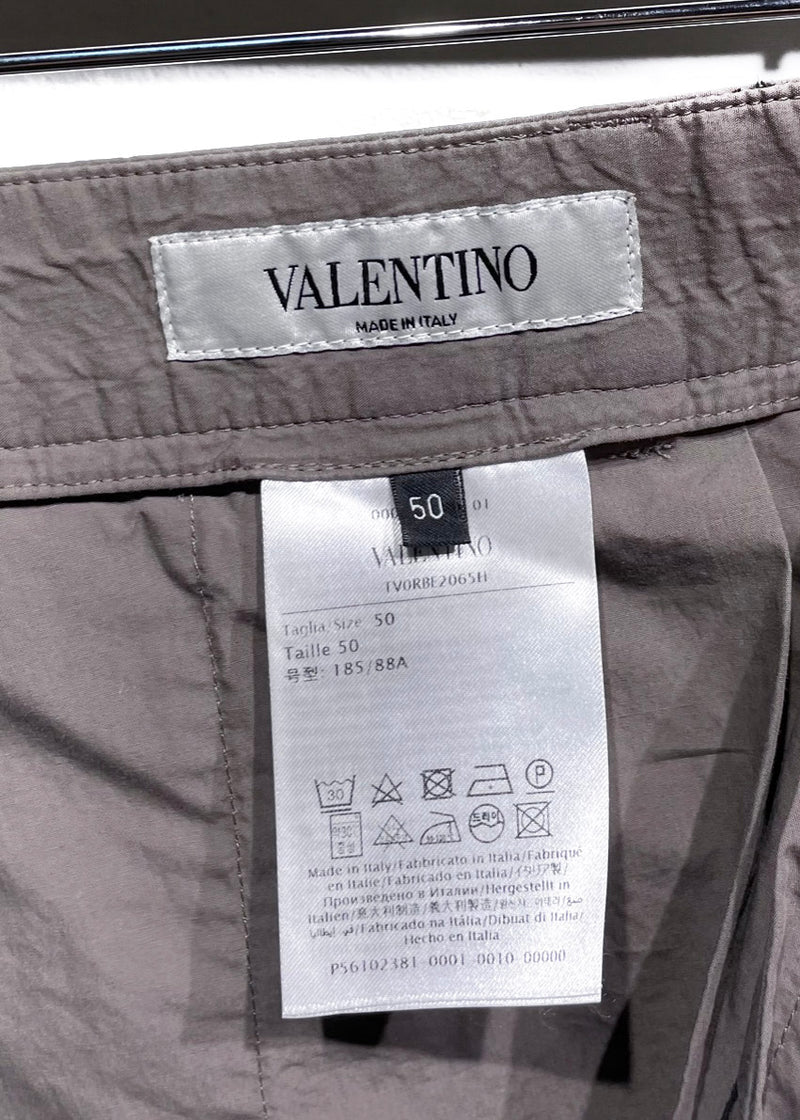 Valentino Taupe Cotton Pleated Chino Pants
