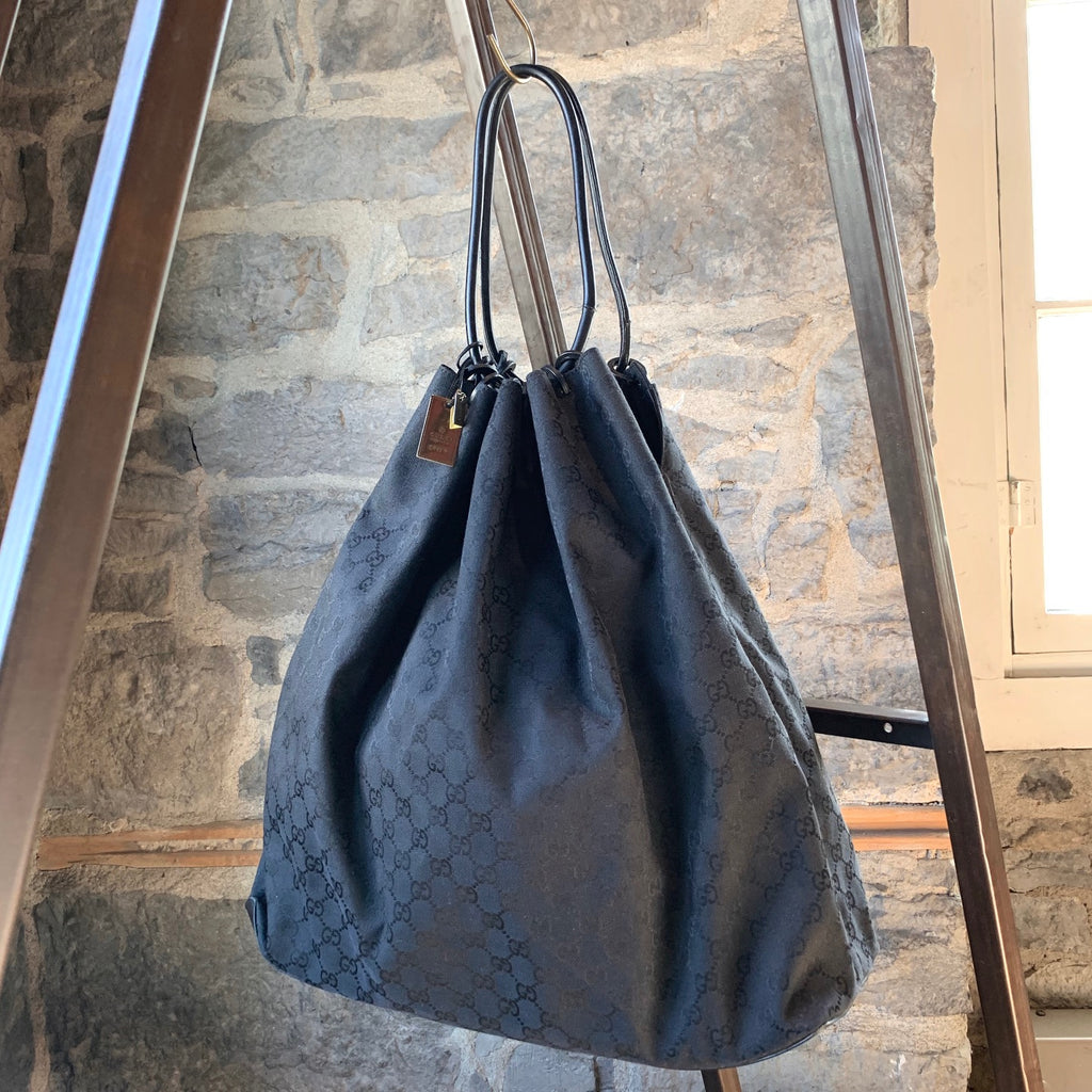 Grand sac noir vintage en toile Gucci Guccissima