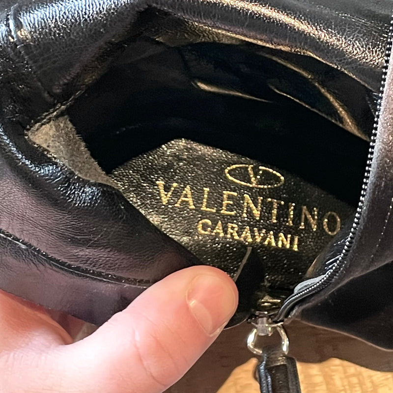 Valentino Black Satin Crystal Embellished Heeled Boots