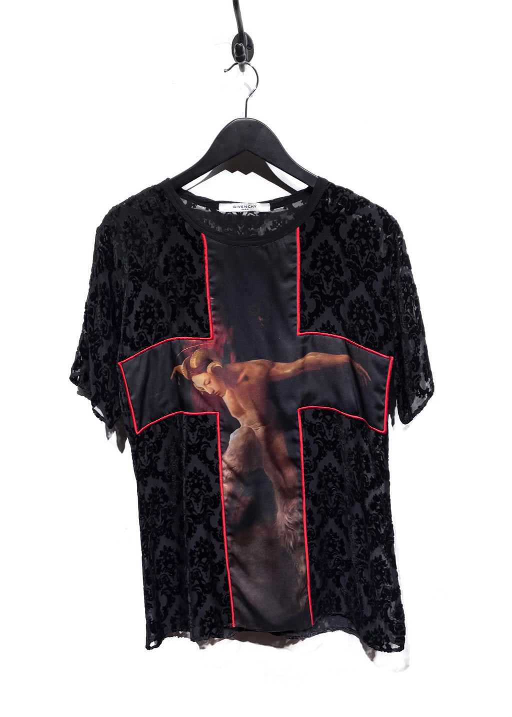 T-shirt à empiècements en soie à imprimé faune dévoré en velours noir Givenchy