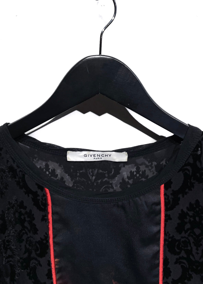 Givenchy Black Velvet Dévoré Faun Print Silk Panel T-shirt