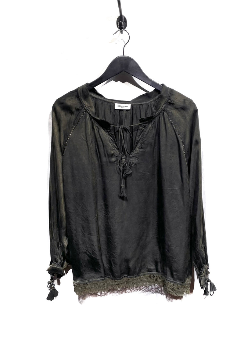 Zadig & Voltaire Olive Green Satin Theresa Blouse