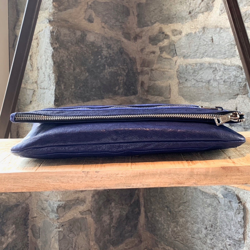 Alexander Wang Dark Blue Fold Over Leather and Suede Clutch