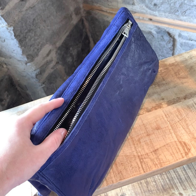 Alexander Wang Dark Blue Fold Over Leather and Suede Clutch