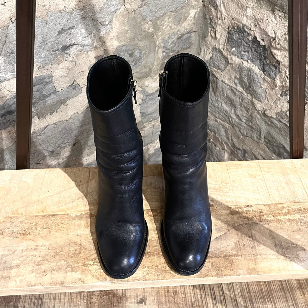 Miu Miu Black Leather Block Heeled Boots
