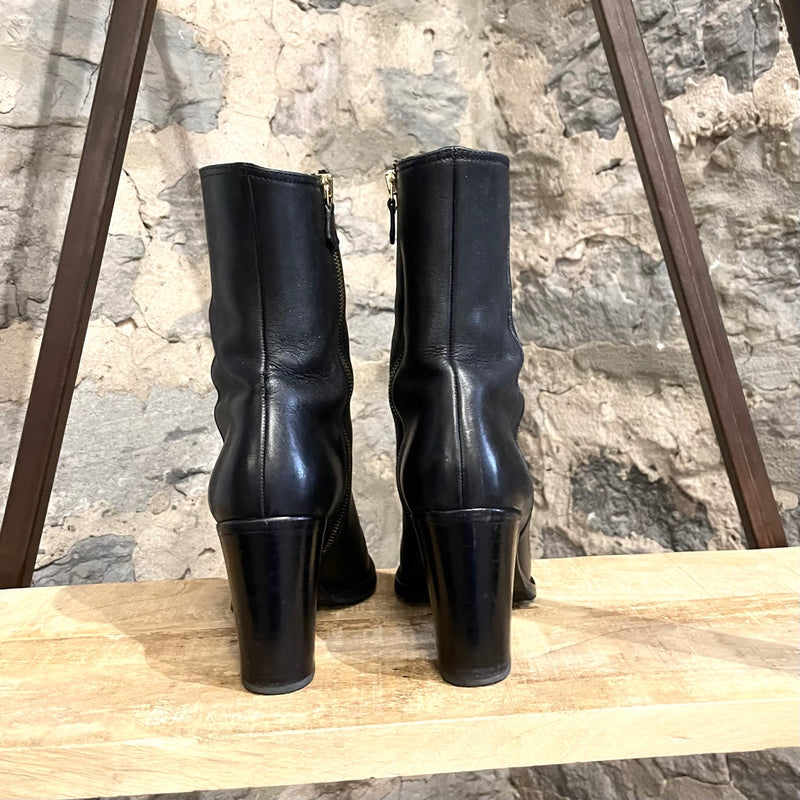 Miu Miu Black Leather Block Heeled Boots