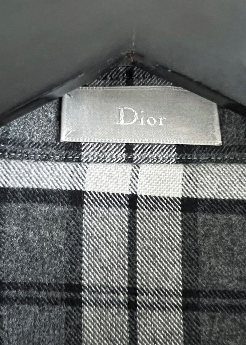 Chemise en flanelle à carreaux noirs gris Dior