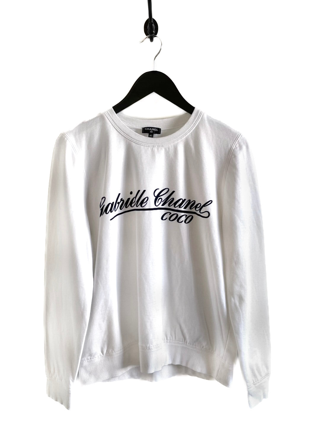 Chanel White Cotton Long Sleeve Velvet Detail Gabrielle T Shirt S