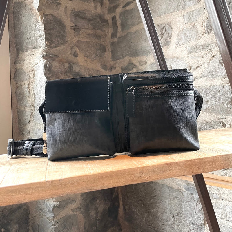 Fendi Black Grey Canvas Zucca Multi-Compartment Belt Bag