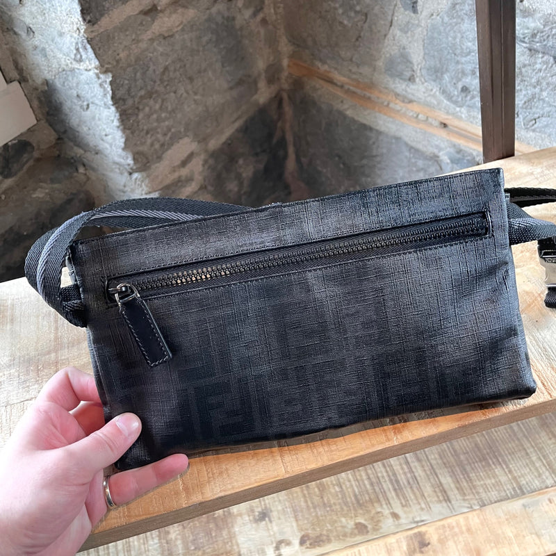 Fendi Black Grey Canvas Zucca Multi-Compartment Belt Bag
