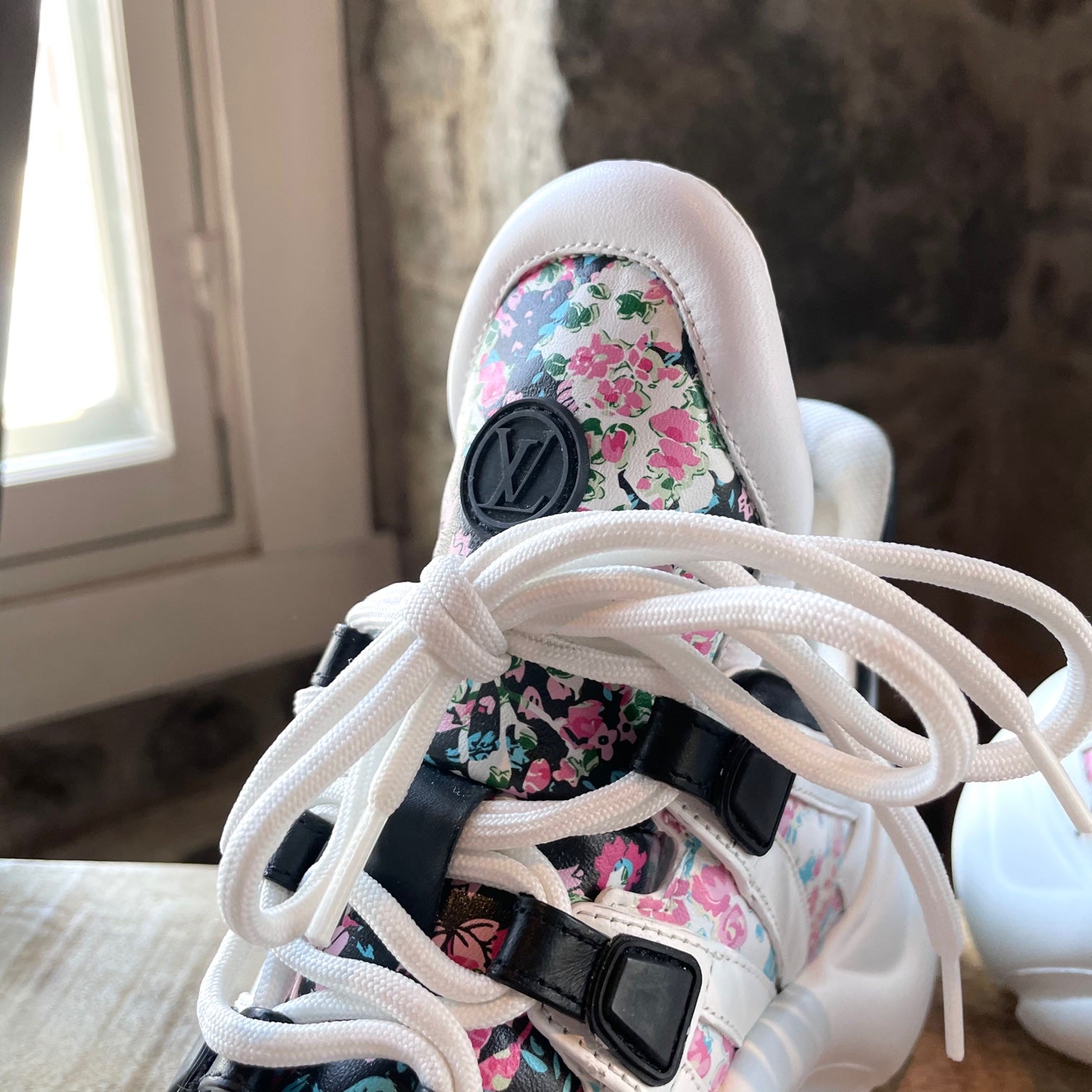Louis Vuitton Leather Floral Print Chunky Sneakers - White