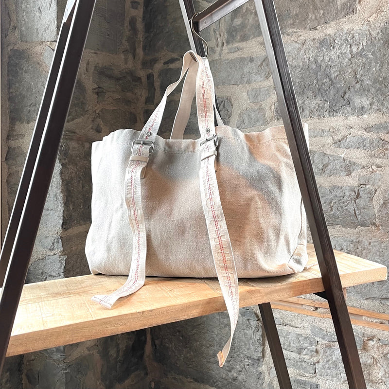 Off-White Light Grey Linen Industrial Tape Tote