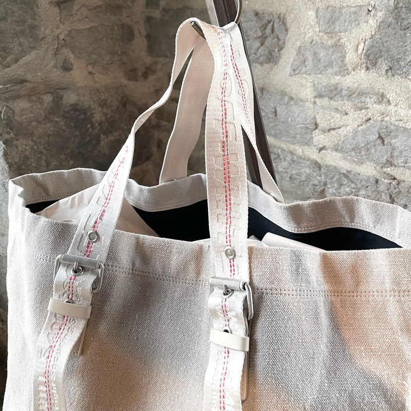 Off-White Light Grey Linen Industrial Tape Tote