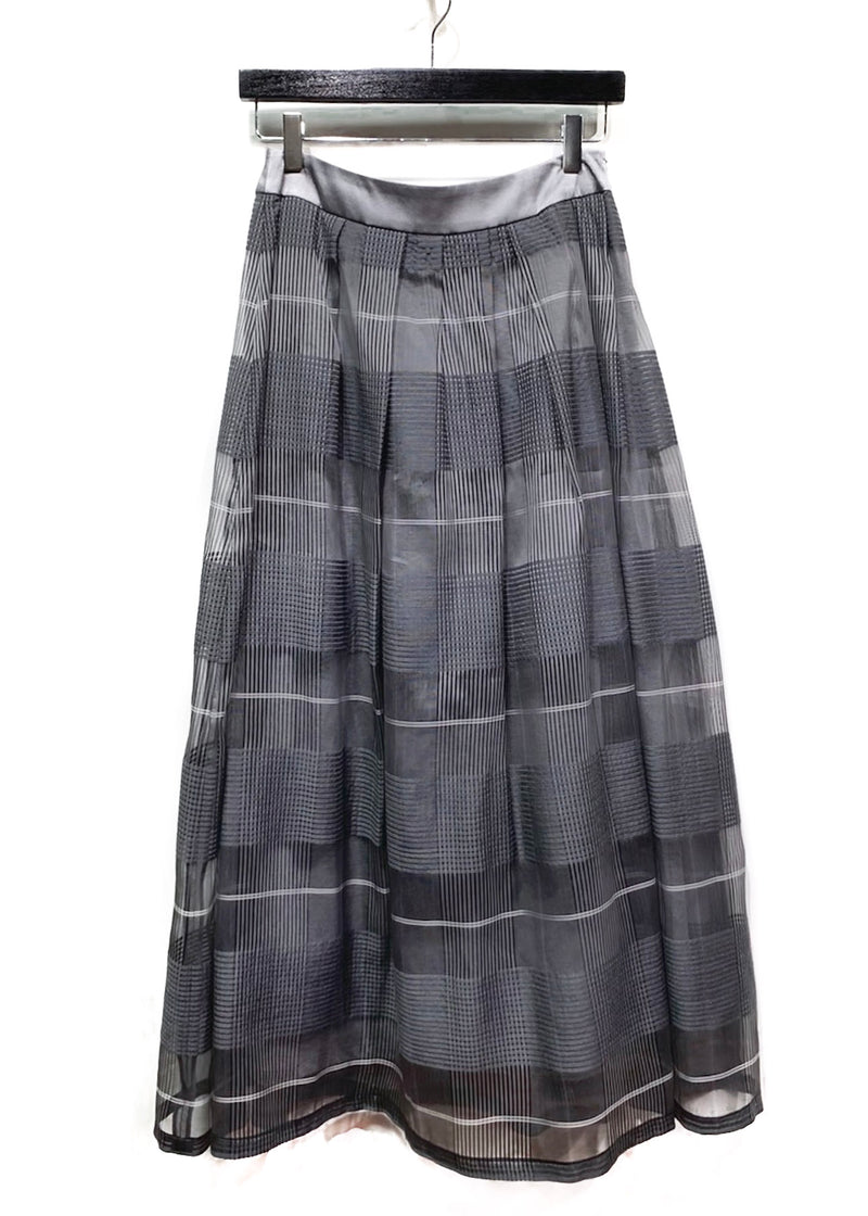 Peserico Grey Plaid Organza Wool Silk Maxi Pleated Skirt