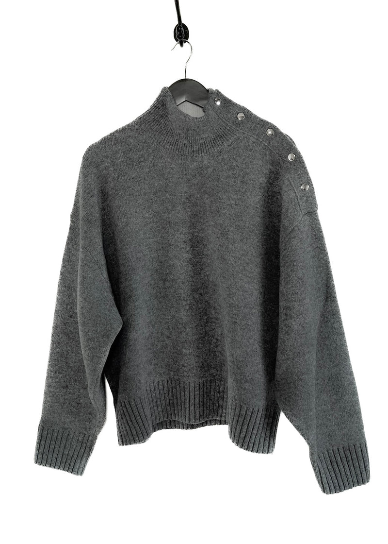 Céline Grey Wool Blend Side Snaps Turtleneck Sweater