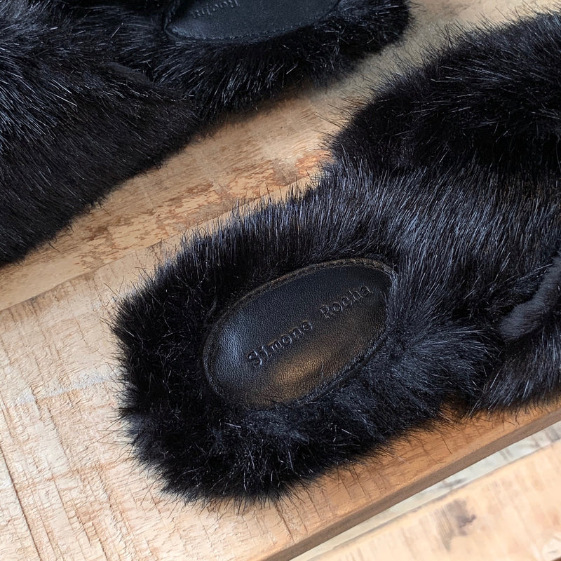 Simone Rocha Black Faux Fur Slides Sandals