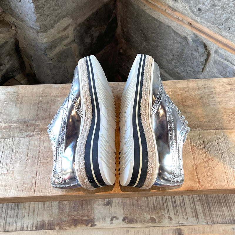 Prada Silver Metallic Platform Oxfords Shoes