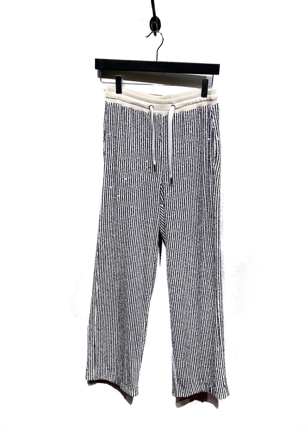 Pinko C-Clique Ivory Navy Blue Sequined Lounge Pants