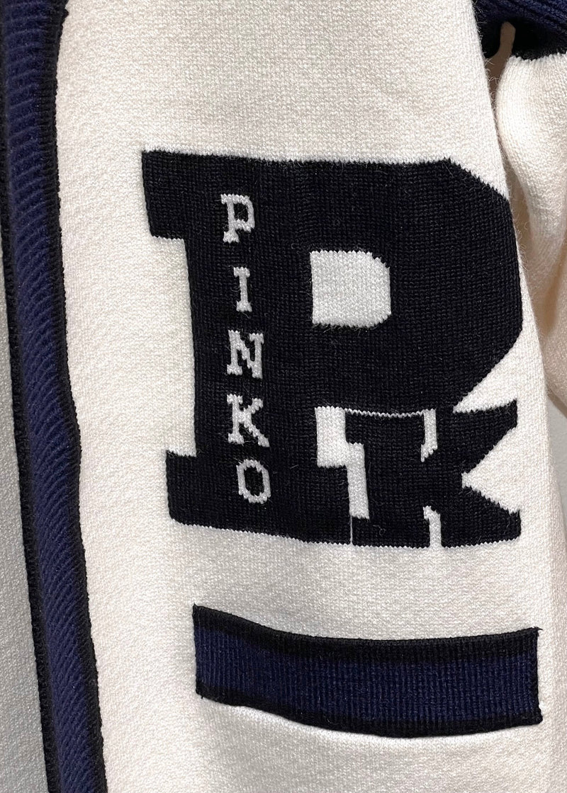 Pinko Ivory Varsity Logo Opened Cardigan