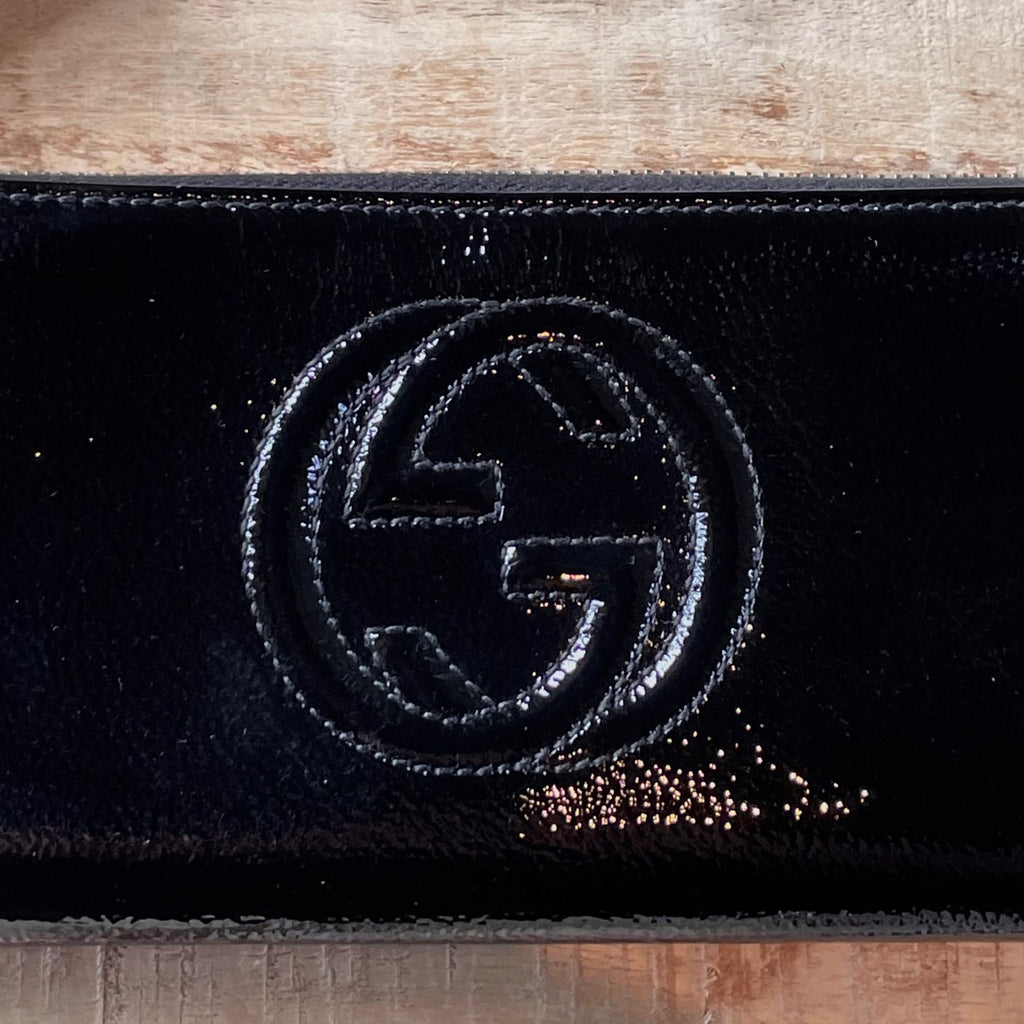 Gucci Black Patent Zip Around Cellarius Soho Wallet