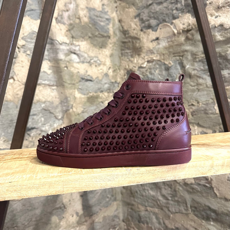 Christian Louboutin Burgundy Leather Louis Spikes Sneakers