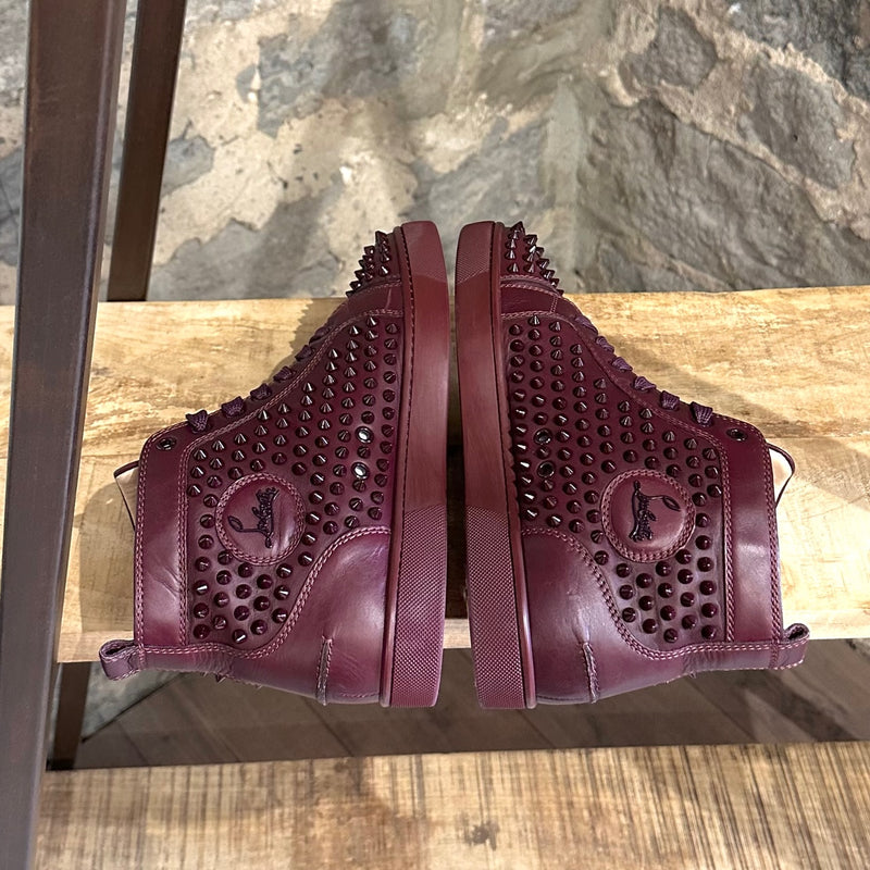 Christian Louboutin Burgundy Leather Louis Spikes Sneakers