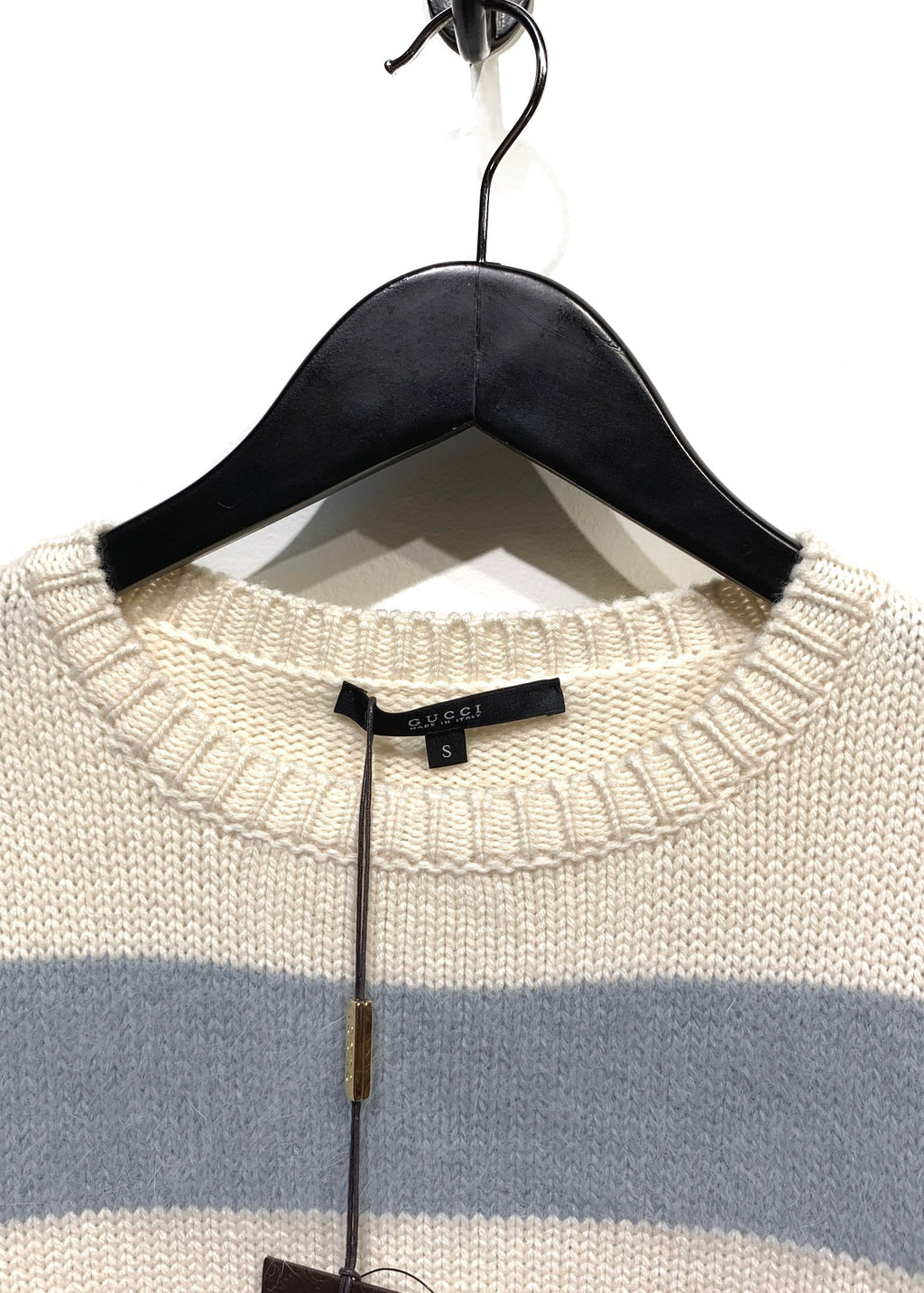 Gucci Ivory & Blue Striped Angora Blend Sweater