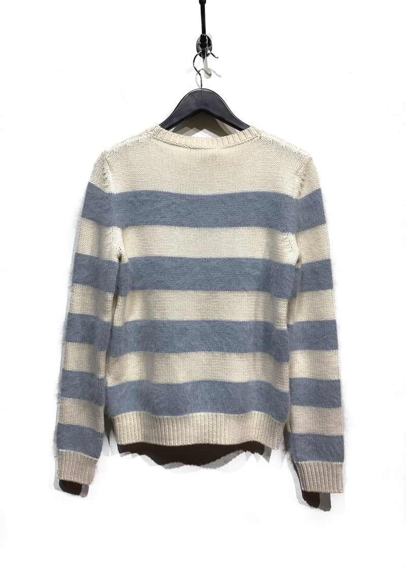 Gucci Ivory & Blue Striped Angora Blend Sweater
