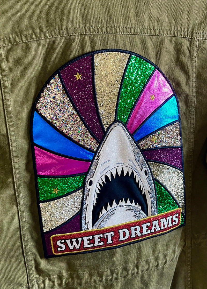 Manteau veste militaire kaki Saint Laurent 2017 Sweet Dreams Shark Patch