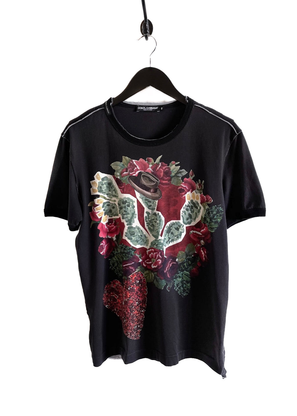 T-shirt noir délavé à imprimé cœur et cactus Dolce & Gabbana